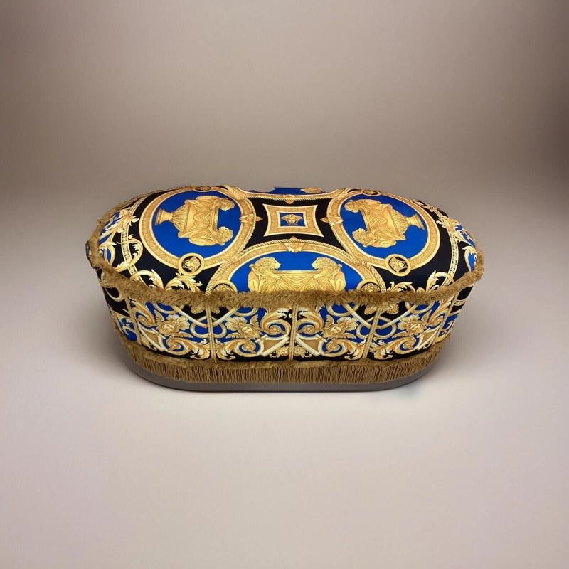 XL CUSTOM MADE VERSACE OTTOMAN VELVET LION AND URN VELVET WITH GOLD FRINGE - 8