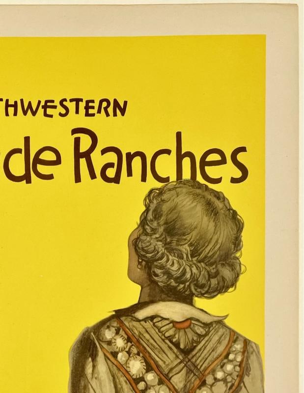 Original Vintage Poster SANTA FE RAILROAD DUDE RANCHES Rail Travel Tourism LINEN - 3