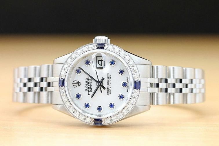 ROLEX LADIES DATEJUST 6919 MOTHER OF PEARL SAPPHIRE DIAMOND 18K GOLD SS WATCH - 3