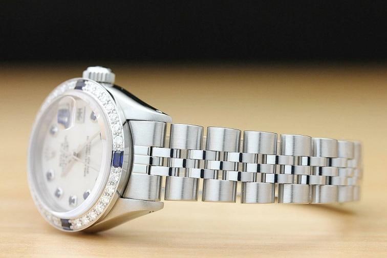 ROLEX LADIES DATEJUST 6919 MOTHER OF PEARL SAPPHIRE DIAMOND 18K GOLD SS WATCH - 4