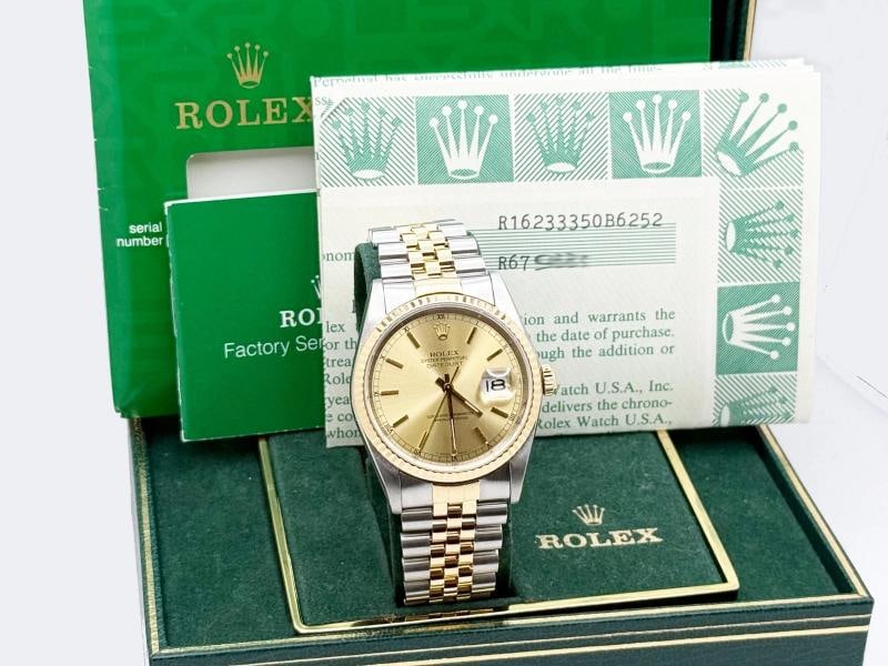 Rolex Datejust 16233 36mm Champagne Dial 18k Yellow Gold Steel Box Paper - 2