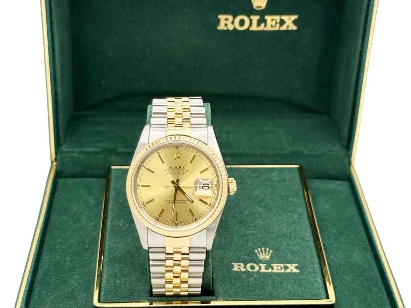 Rolex Datejust 16233 36mm Champagne Dial 18k Yellow Gold Steel Box Paper - 4