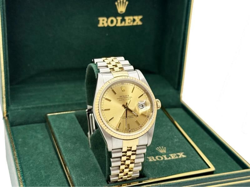Rolex Datejust 16233 36mm Champagne Dial 18k Yellow Gold Steel Box Paper - 5