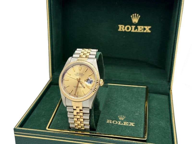 Rolex Datejust 16233 36mm Champagne Dial 18k Yellow Gold Steel Box Paper - 6