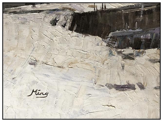 Ming Feng Original Oil Painting On Canvas Signed Winter Landscape Framed Artwork - 3