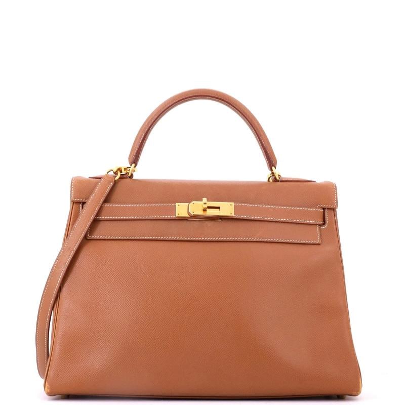 Hermes Kelly Handbag Brown Courchevel with Gold Hardware 32: Condition: Pre-owned - Fair,Brand: Hermes,Exterior Material: Leather,Style: Top Handle,Exterior Color: Brown,Department: Women,Size: 32,Accessories: With Strap