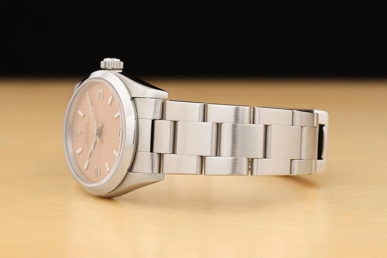 ROLEX OYSTER PERPETUAL MIDSIZE 67480 UNISEX SALMON 3-6-9 STAINLESS STEEL WATCH - 4