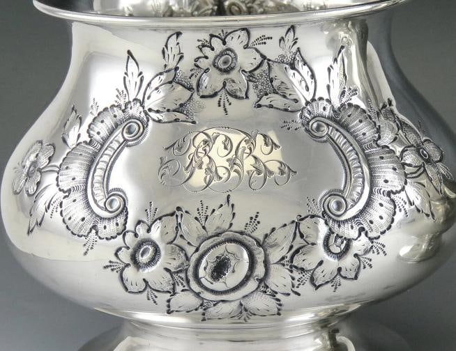 Antique Art Nouveau Sterling Silver Stieff Repousse Tea Creamer & Sugar Bowl - 4