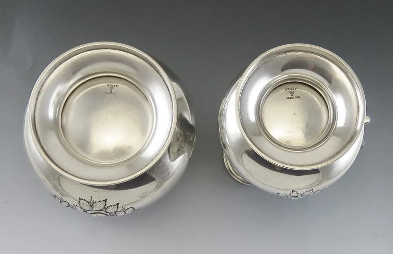 Antique Art Nouveau Sterling Silver Stieff Repousse Tea Creamer & Sugar Bowl - 6