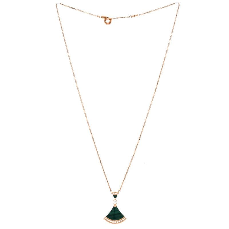 Bvlgari Divas' Dream Pendant Necklace 18K Rose Gold with Malachite and Diamonds - 2