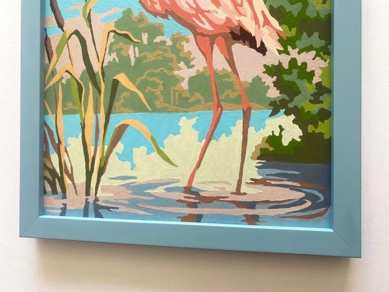 RARE VINTAGE 1950'S ART DECO PAINT BY NUMBER " FLAMINGO " CUSTOM FRAMED PAINTING - 12