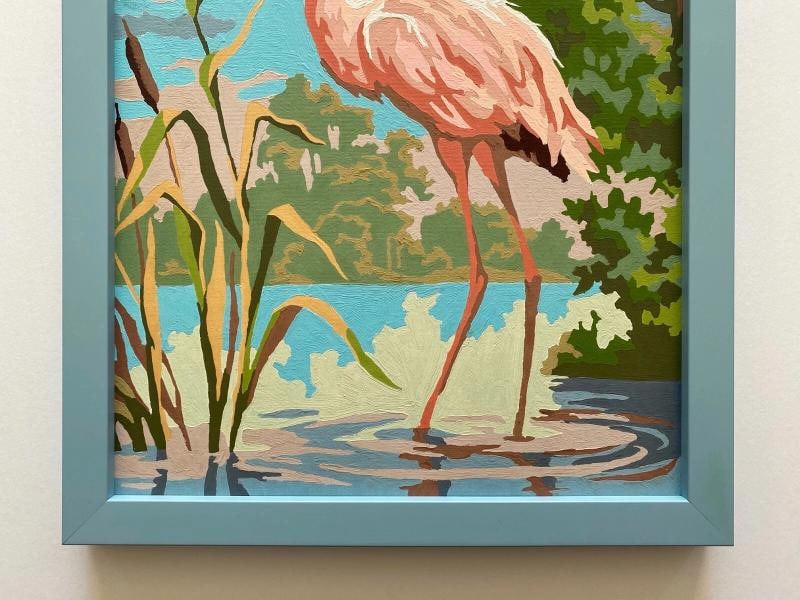 RARE VINTAGE 1950'S ART DECO PAINT BY NUMBER " FLAMINGO " CUSTOM FRAMED PAINTING - 3