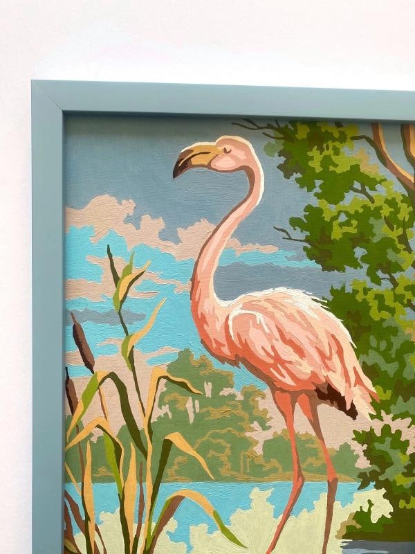 RARE VINTAGE 1950'S ART DECO PAINT BY NUMBER " FLAMINGO " CUSTOM FRAMED PAINTING - 4