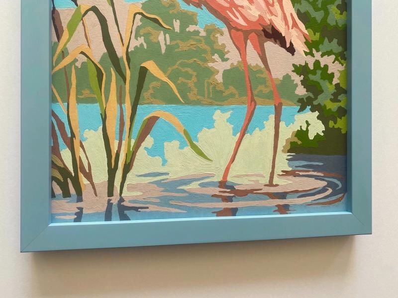 RARE VINTAGE 1950'S ART DECO PAINT BY NUMBER " FLAMINGO " CUSTOM FRAMED PAINTING - 7