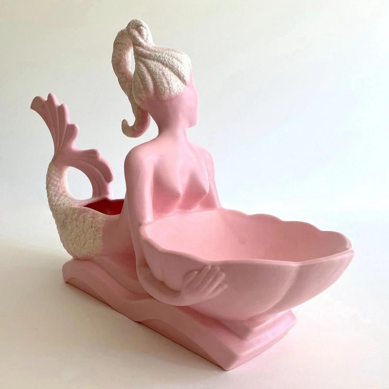 RARE 1950'S MID CENTURY MODERN ART POTTERY XL MERMAID PLANTER BOWL CENTERPIECE - 10
