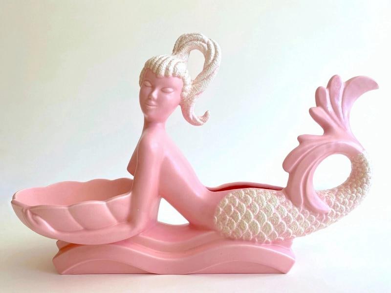RARE 1950'S MID CENTURY MODERN ART POTTERY XL MERMAID PLANTER BOWL CENTERPIECE (1 of 12)