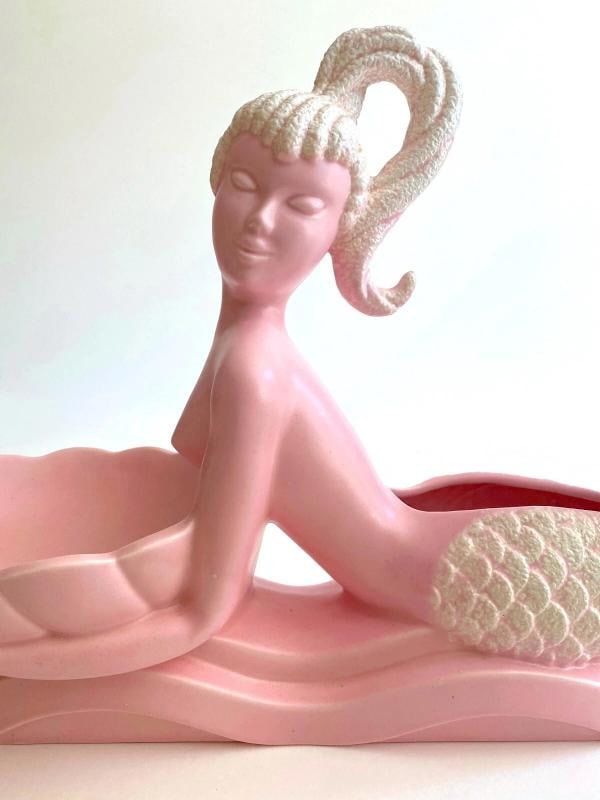 RARE 1950'S MID CENTURY MODERN ART POTTERY XL MERMAID PLANTER BOWL CENTERPIECE - 2