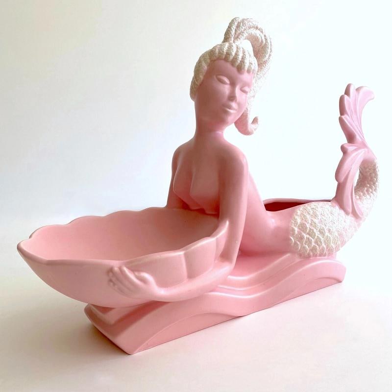 RARE 1950'S MID CENTURY MODERN ART POTTERY XL MERMAID PLANTER BOWL CENTERPIECE - 3