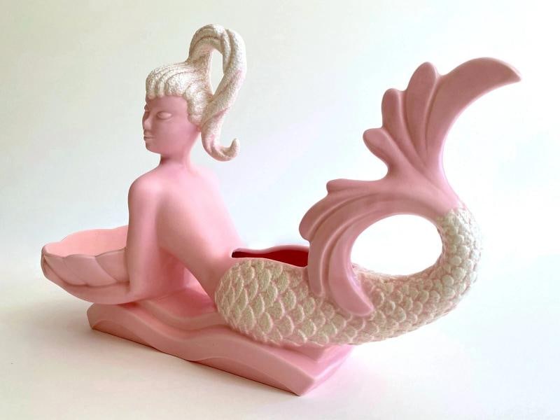 RARE 1950'S MID CENTURY MODERN ART POTTERY XL MERMAID PLANTER BOWL CENTERPIECE - 4