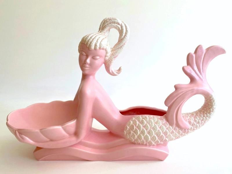 RARE 1950'S MID CENTURY MODERN ART POTTERY XL MERMAID PLANTER BOWL CENTERPIECE - 6