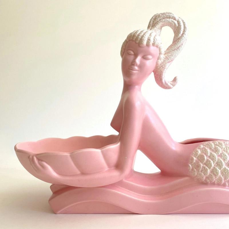 RARE 1950'S MID CENTURY MODERN ART POTTERY XL MERMAID PLANTER BOWL CENTERPIECE - 7