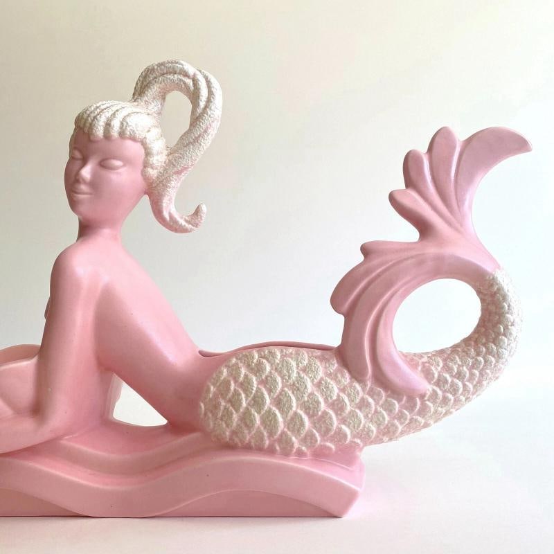 RARE 1950'S MID CENTURY MODERN ART POTTERY XL MERMAID PLANTER BOWL CENTERPIECE - 9