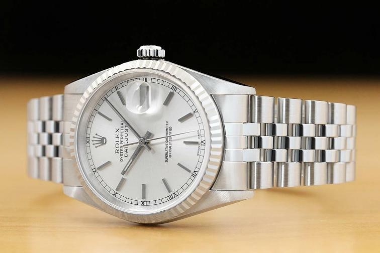 ROLEX MENS DATEJUST 16234 SILVER DIAL 18K WHITE GOLD BEZEL STAINLESS STEEL WATCH - 2
