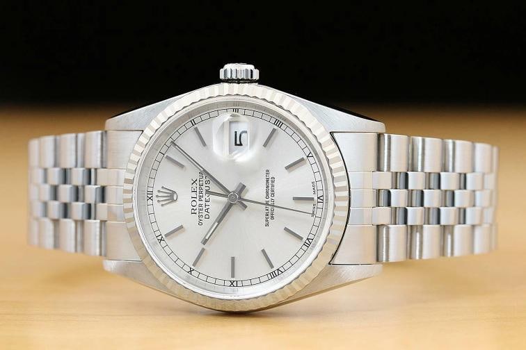ROLEX MENS DATEJUST 16234 SILVER DIAL 18K WHITE GOLD BEZEL STAINLESS STEEL WATCH - 3