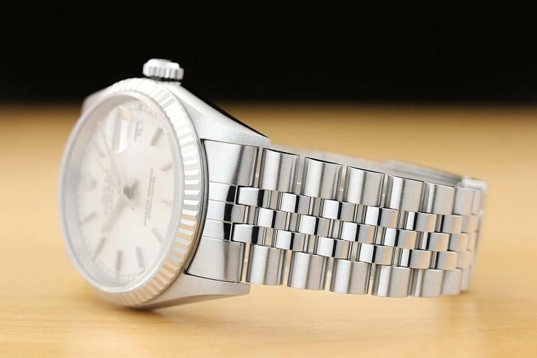 ROLEX MENS DATEJUST 16234 SILVER DIAL 18K WHITE GOLD BEZEL STAINLESS STEEL WATCH - 4
