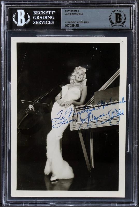 Jayne Mansfield To Marilyn Holcomb, Love, Signed B&W 5x7 Sexy Photo BAS Slabbed - 4
