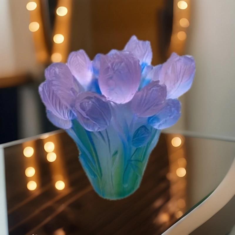 Xl Nancy Daum style blue pink Ombere tulip vase H9 heavy Art glass maker unknow - 14