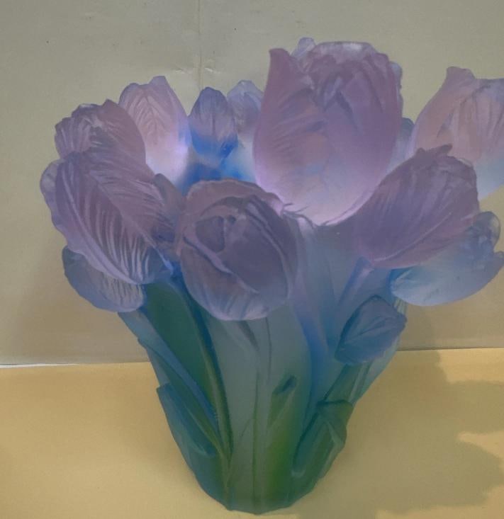 Xl Nancy Daum style blue pink Ombere tulip vase H9 heavy Art glass maker unknow - 15