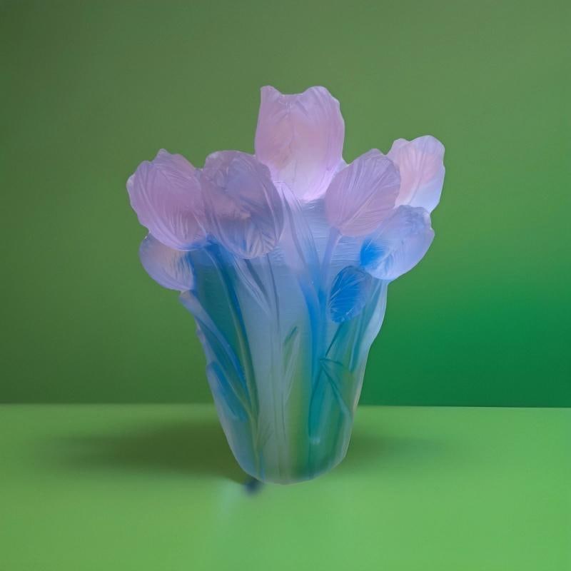 Xl Nancy Daum style blue pink Ombere tulip vase H9 heavy Art glass maker unknow - 16