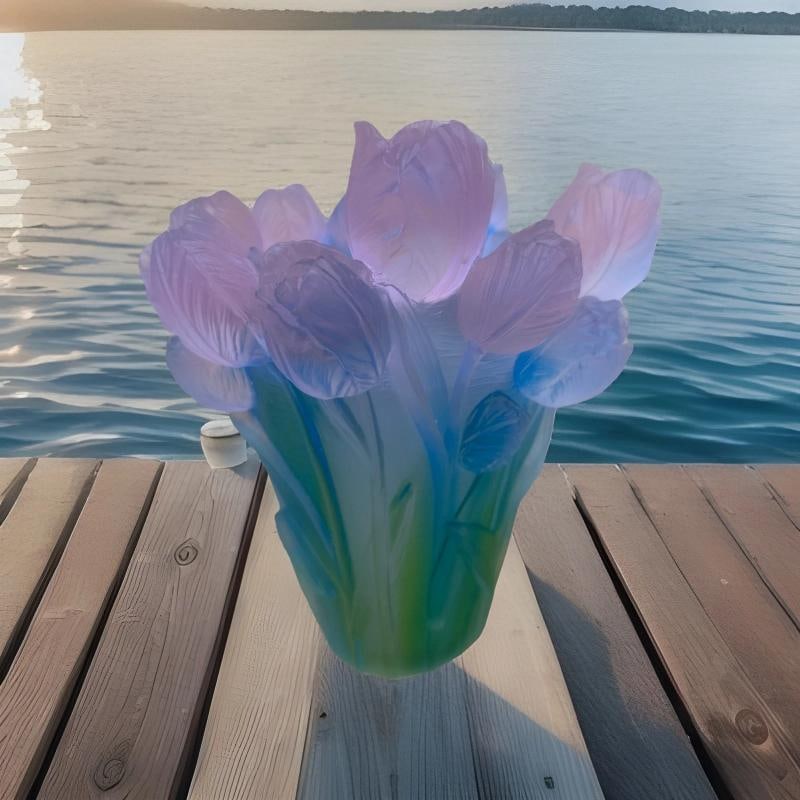 Xl Nancy Daum style blue pink Ombere tulip vase H9 heavy Art glass maker unknow - 17