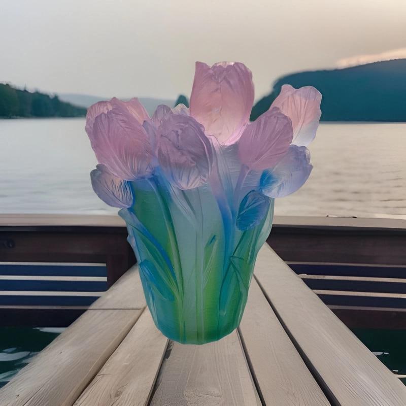 Xl Nancy Daum style blue pink Ombere tulip vase H9 heavy Art glass maker unknow: Condition: Used: An item that has been used previously. The item may have some signs of cosmetic wear, but is fully operational and functions as intended. This item may be a floor model or store