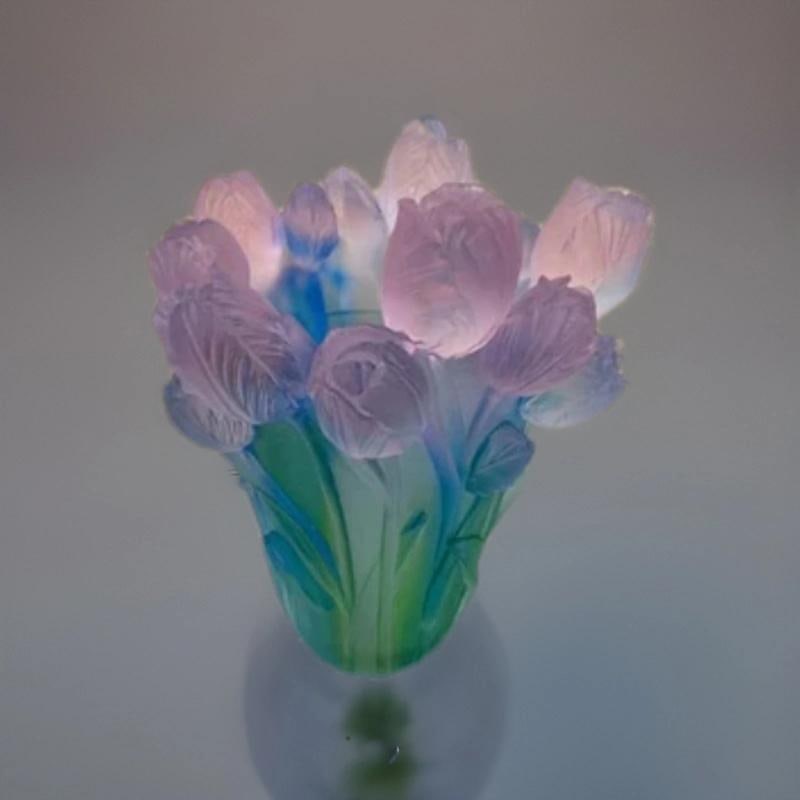 Xl Nancy Daum style blue pink Ombere tulip vase H9 heavy Art glass maker unknow - 3