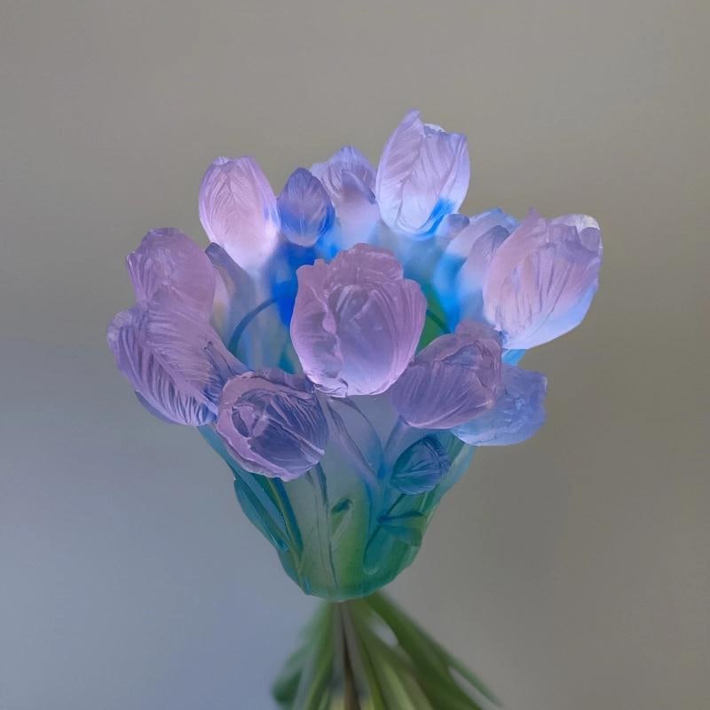 Xl Nancy Daum style blue pink Ombere tulip vase H9 heavy Art glass maker unknow - 4
