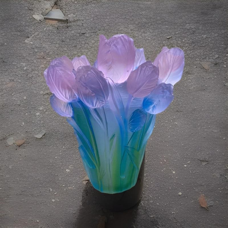 Xl Nancy Daum style blue pink Ombere tulip vase H9 heavy Art glass maker unknow - 5