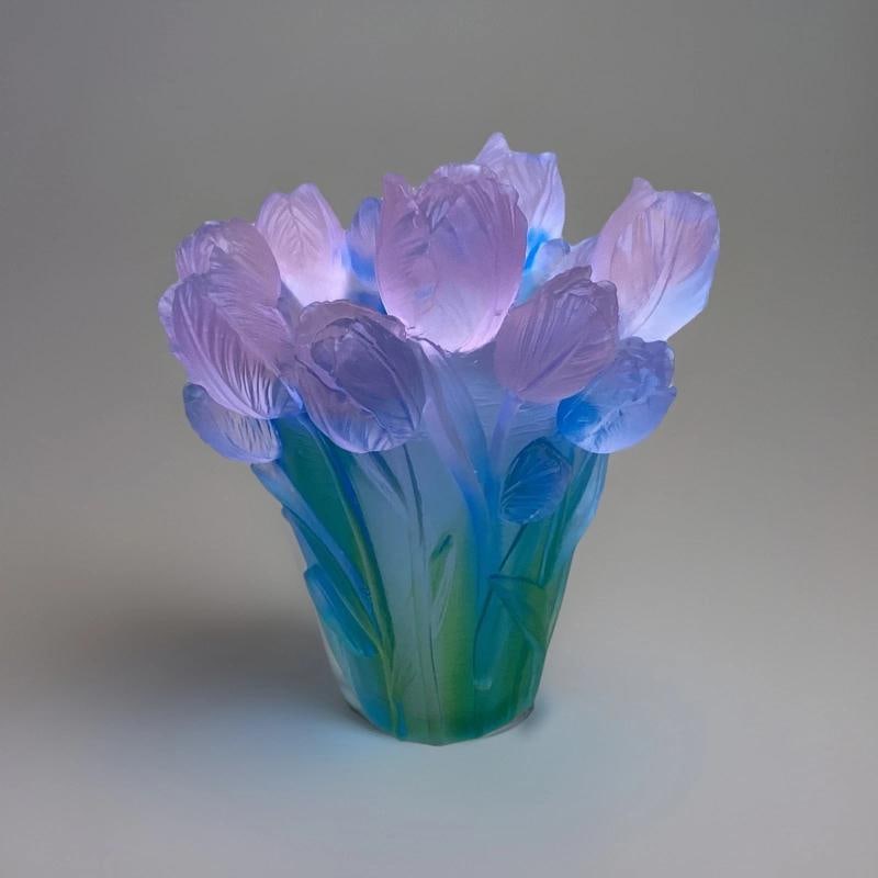 Xl Nancy Daum style blue pink Ombere tulip vase H9 heavy Art glass maker unknow - 7