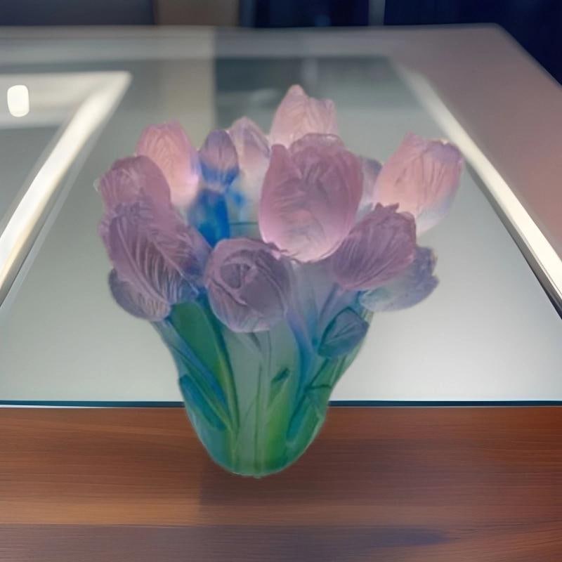 Xl Nancy Daum style blue pink Ombere tulip vase H9 heavy Art glass maker unknow - 8