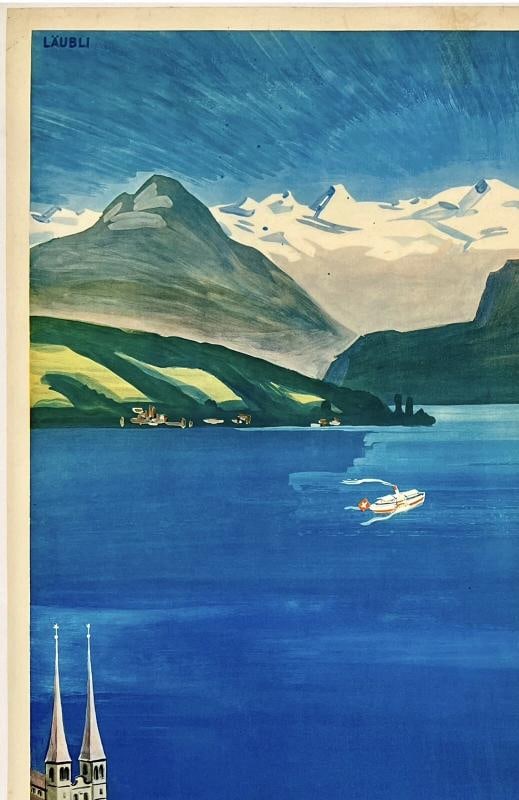 Original Vintage Poster LUCERNE AND ITS LOVELY LAKE SWITZERLAND Swiss Travel OL - 2