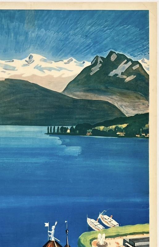 Original Vintage Poster LUCERNE AND ITS LOVELY LAKE SWITZERLAND Swiss Travel OL - 3