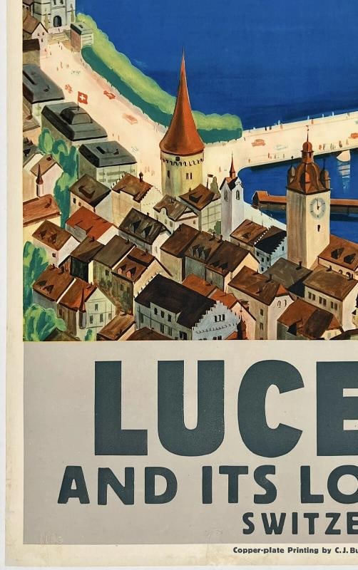 Original Vintage Poster LUCERNE AND ITS LOVELY LAKE SWITZERLAND Swiss Travel OL - 4