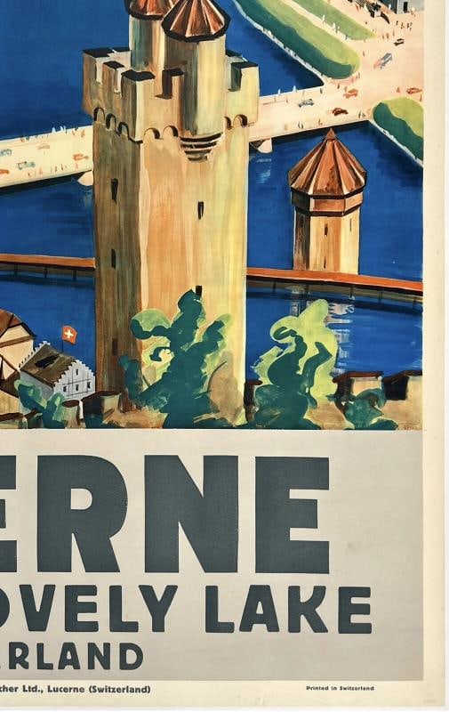 Original Vintage Poster LUCERNE AND ITS LOVELY LAKE SWITZERLAND Swiss Travel OL - 5