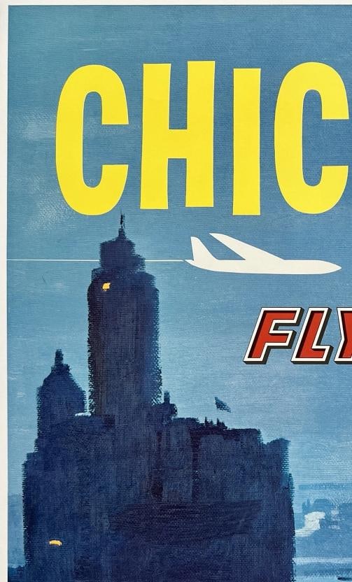 Original Vintage Poster CHICAGO FLY TWA Airline Travel Tourism LINEN - 2