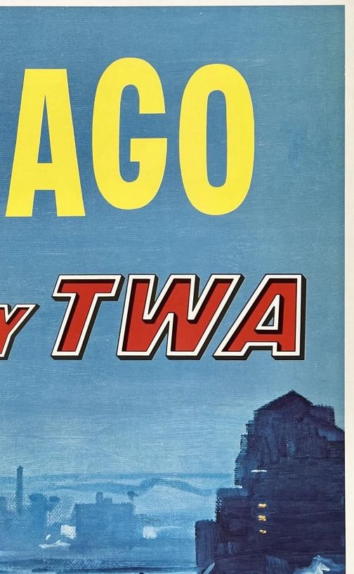 Original Vintage Poster CHICAGO FLY TWA Airline Travel Tourism LINEN - 3