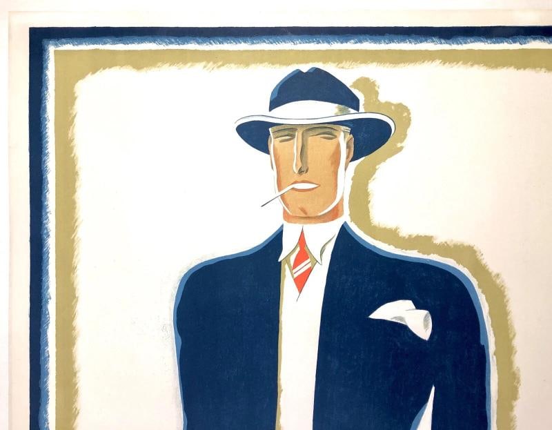 Original Vintage Poster PKZ Swiss Art Deco Men's Clothing Fashion LINEN Rare! - 2