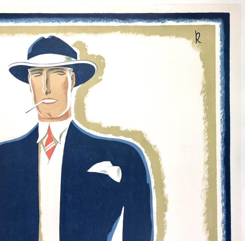 Original Vintage Poster PKZ Swiss Art Deco Men's Clothing Fashion LINEN Rare! - 3