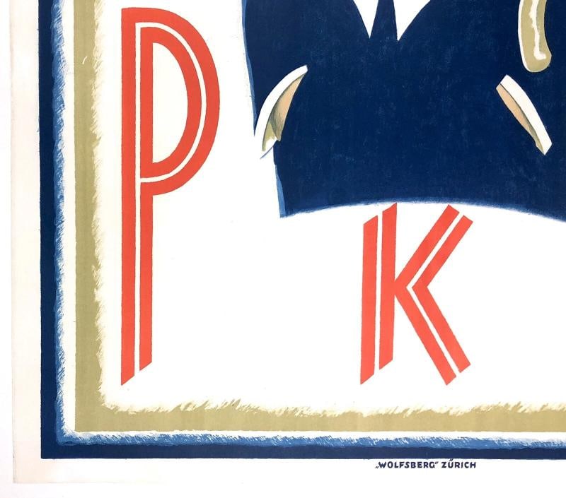 Original Vintage Poster PKZ Swiss Art Deco Men's Clothing Fashion LINEN Rare! - 4