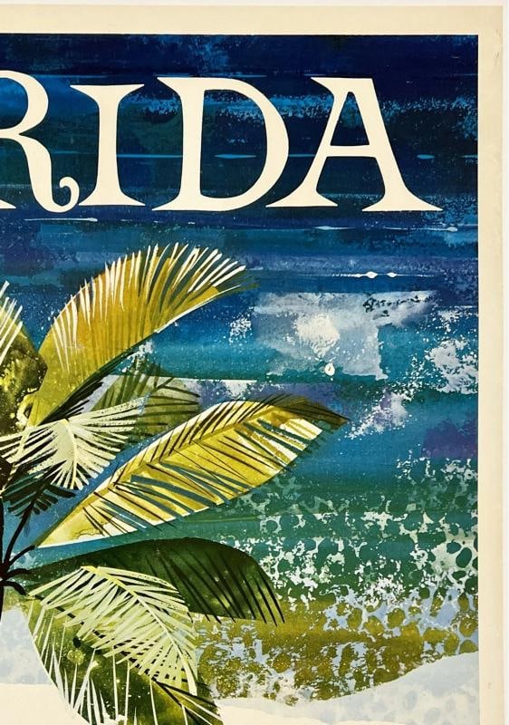 Original Vintage Poster FLORIDA EASTERN AIR LINES Airline Travel Tourism LINEN - 3
